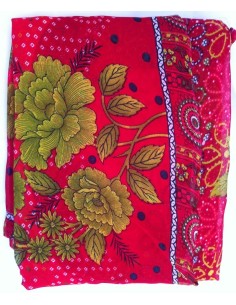 Saree Malini – imprimé rouge fleurs et rayures