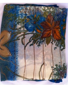 Saree Ojal – imprimé bleu fleurs et rayures