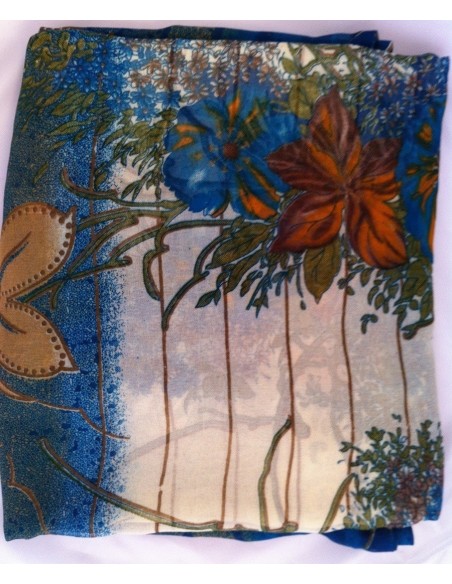 Saree Ojal – imprimé bleu fleurs et rayures