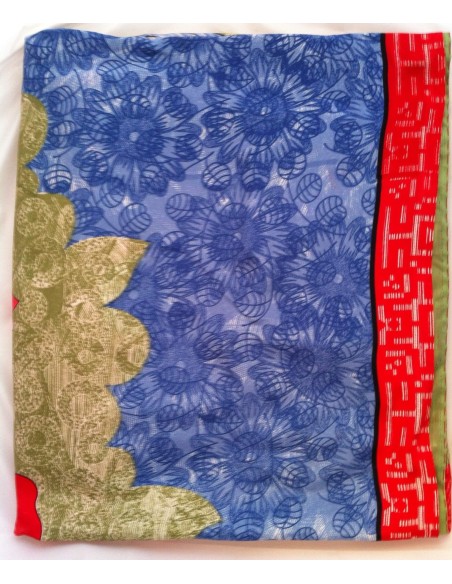 Saree Deepa – imprimé fleurs et rayures vert et violet