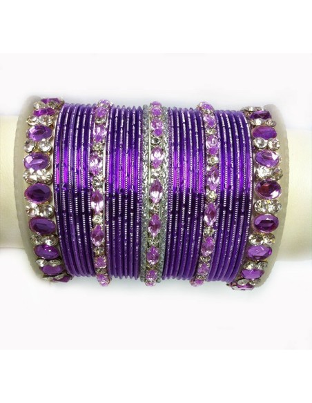 Royal Purple & Silver Diamante Bangle Set (31 pcs) - T029