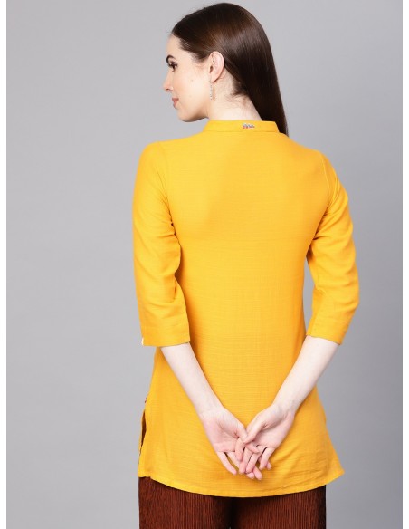 Biba Mustard Yellow Solid Straight Kurti