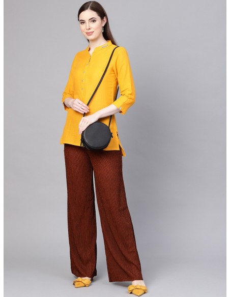 Biba Mustard Yellow Solid Straight Kurti