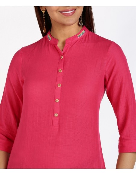 Biba Pink Solid Straight Kurti