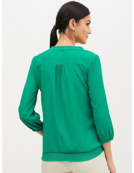 Harpa Green Solid Blouson Top