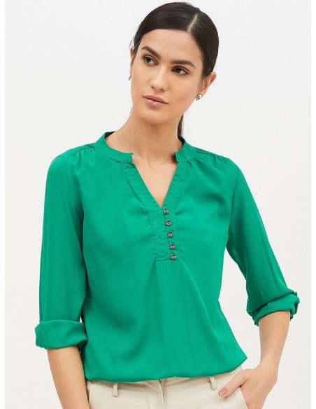 Harpa Green Solid Blouson Top