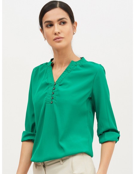 Harpa Green Solid Blouson Top