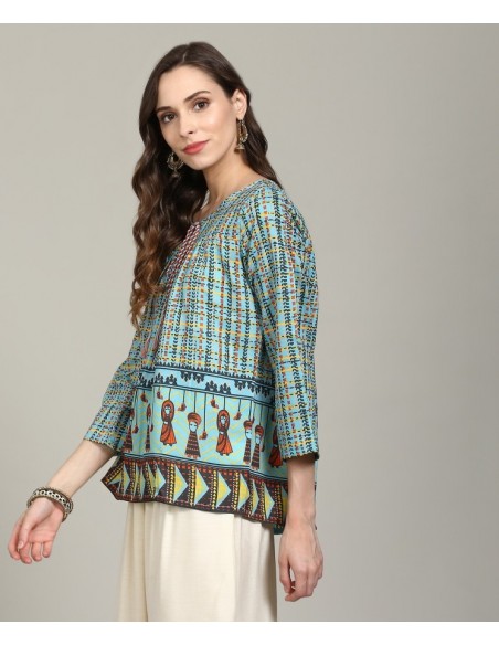 Global Desi Blue Printed Top