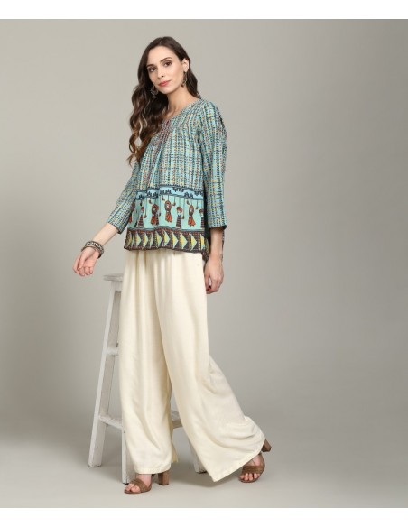 Global Desi Blue Printed Top