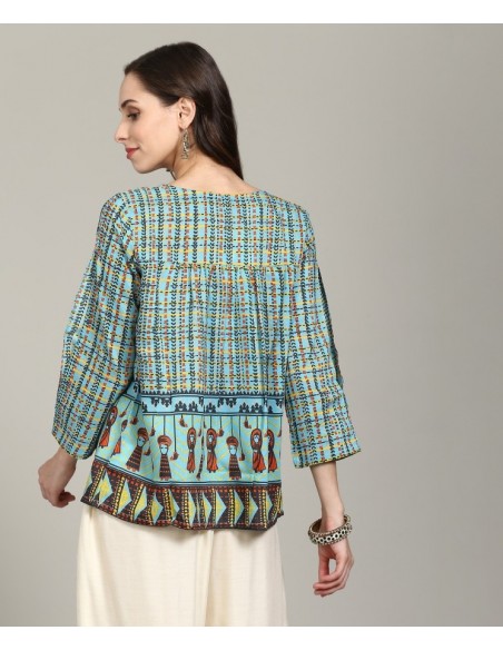 Global Desi Blue Printed Top