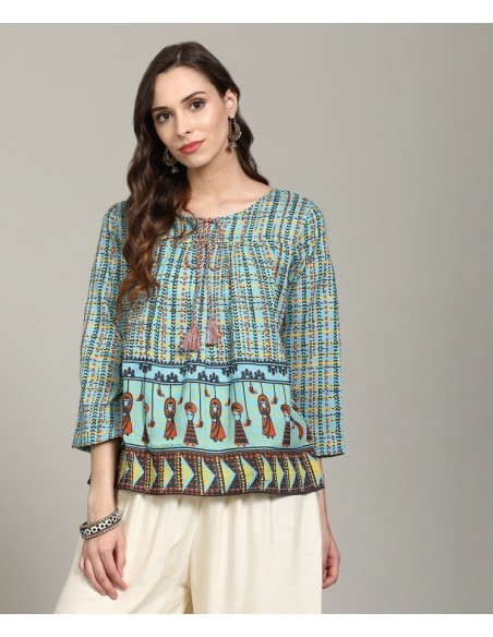 Global Desi Blue Printed Top