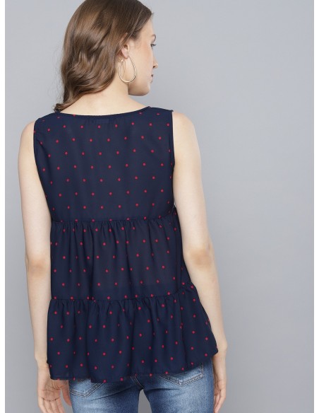 Tokyo Talkies Navy Blue Printed Tiered Top