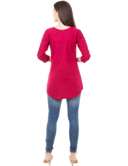 Top bordeaux col rond brodé en coton - Attire4ever