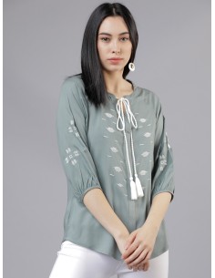 Olive Green Embroidered Viscose Top – Tokyo Talkies