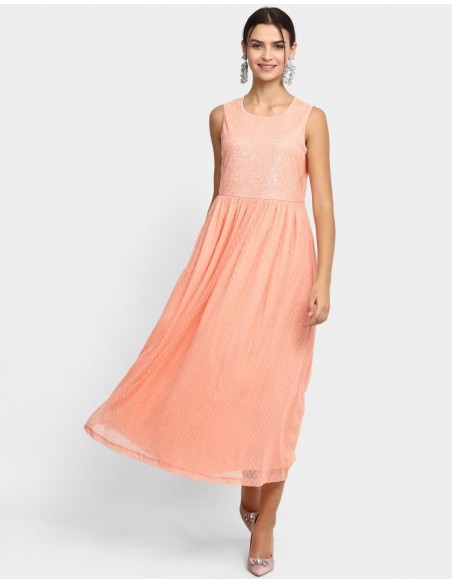 Robe longue col rond brodée  - Ann Springs