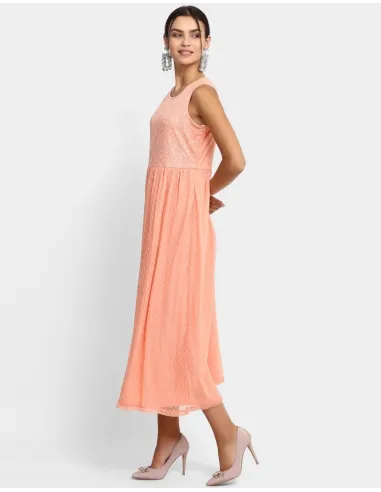 Women Maxi Pink Embroidered Dress - Ann Springs