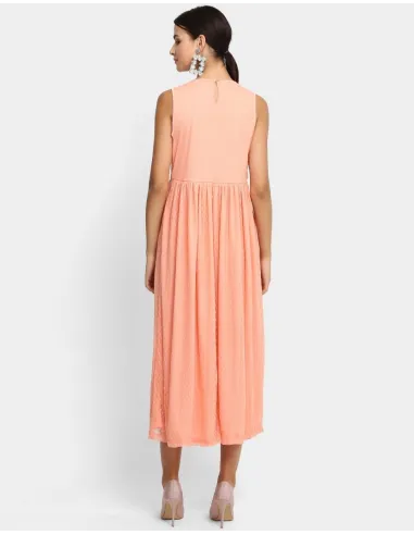 Robe longue col rond brodée  - Ann Springs