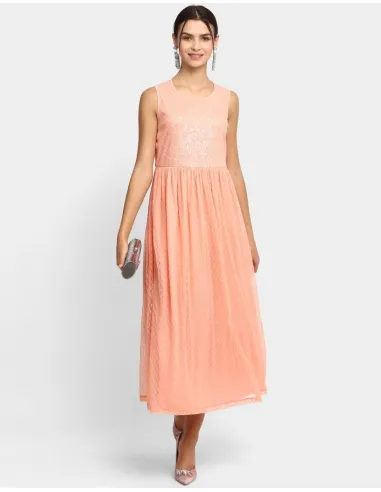 Robe longue col rond brodée  - Ann Springs