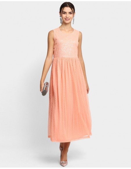 Women Maxi Pink Embroidered Dress - Ann Springs