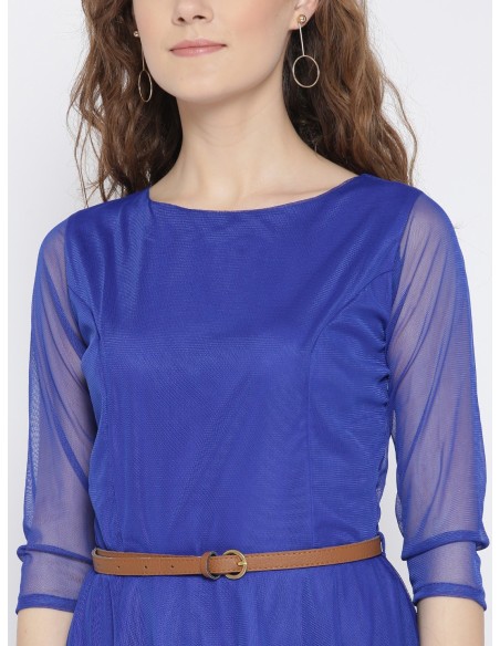 Robe bleue en crêpe évasée – U&F