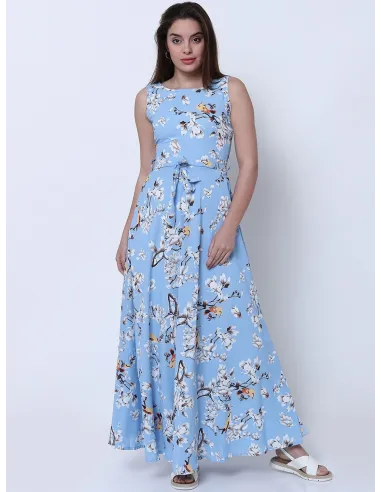 Women Blue Printed Maxi Dress - Tokyo Talkies