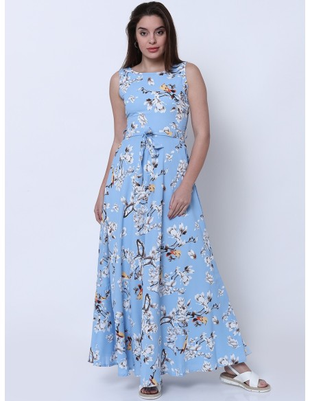 Blue Printed Maxi Dress - Tokyo Talkies