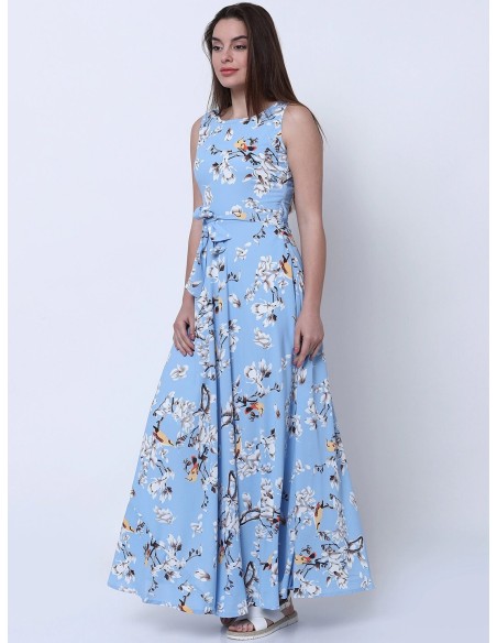 Women Blue Printed Maxi Dress - Tokyo Talkies