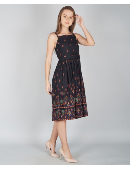 Women Gathered Black Dress - Metro Fashion