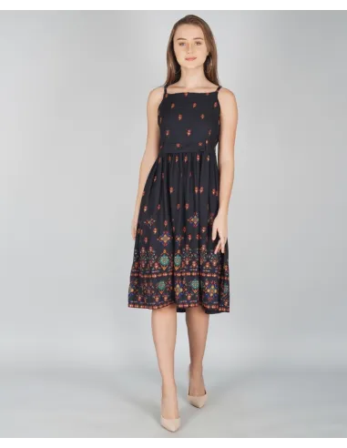 Women Gathered Black Dress - Metro Fashion