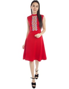 Robe courte brodé Rouge - Addyvero