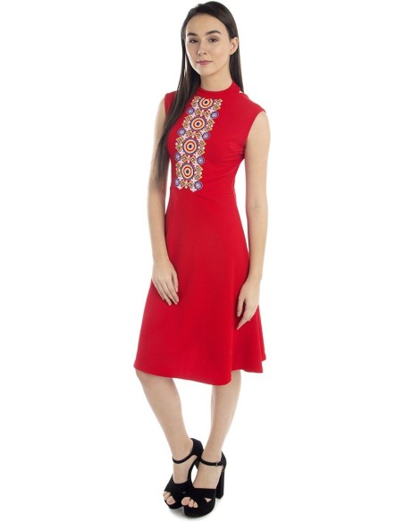Robe A-line rouge brodée – Addyvero