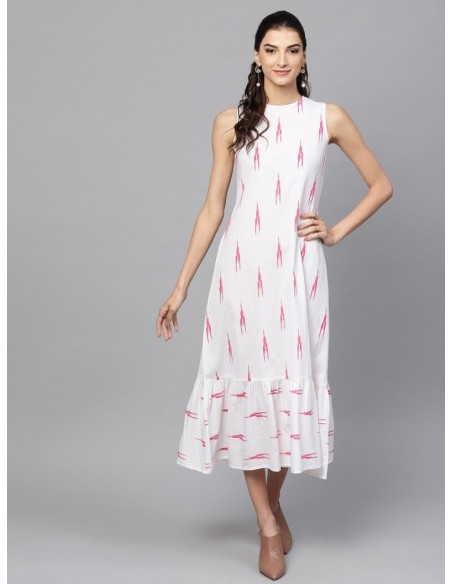 Women A-line White Dress - Sassafras