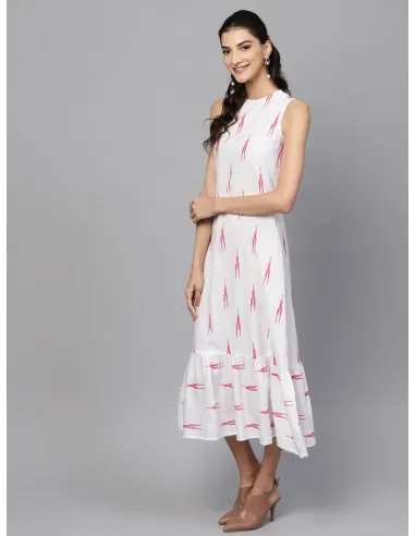 Women A-line White Dress - Sassafras