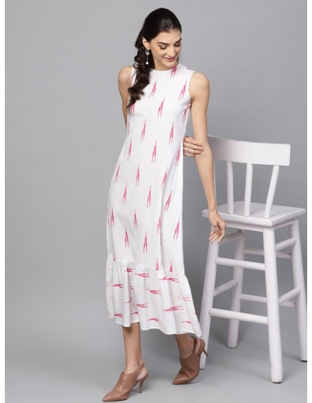 Women A-line White Dress - Sassafras