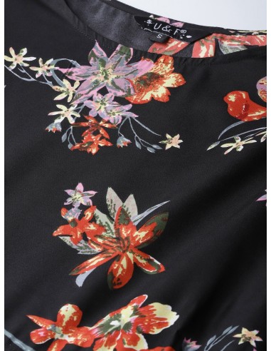 Robe longue imprimée fleurs noir & rouge – U&F