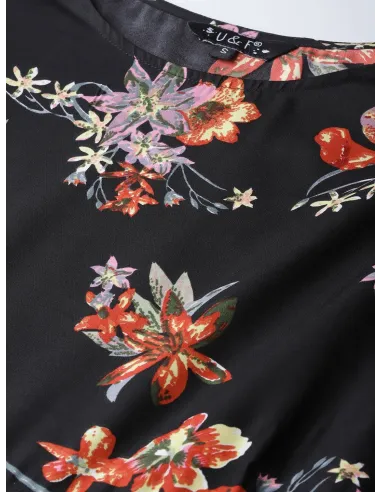 Women Black & Red Floral Print Maxi Dress - U&F