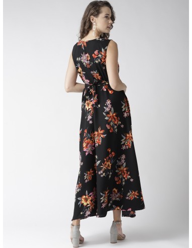 Robe longue imprimée fleurs noir & rouge – U&F