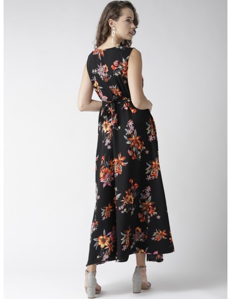 Robe longue imprimée fleurs noir & rouge – U&F