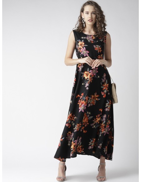 Black & Red Floral Print Maxi Dress – U&F