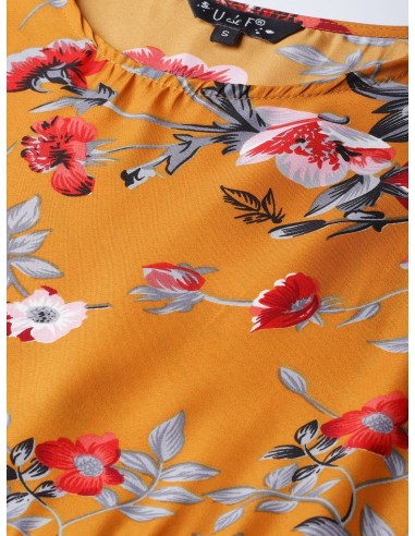 Robe longue imprimée fleurs orange & gris – U&F