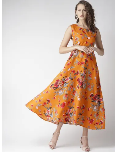 Women Black & Red Floral Print Maxi Dress - U&F