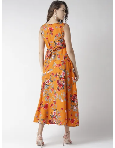 Women Black & Red Floral Print Maxi Dress - U&F