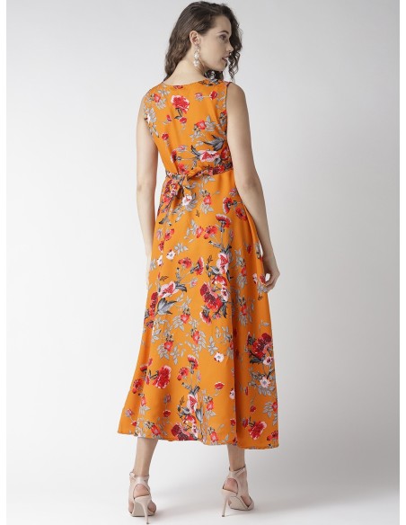 Robe longue imprimée fleurs orange & gris – U&F