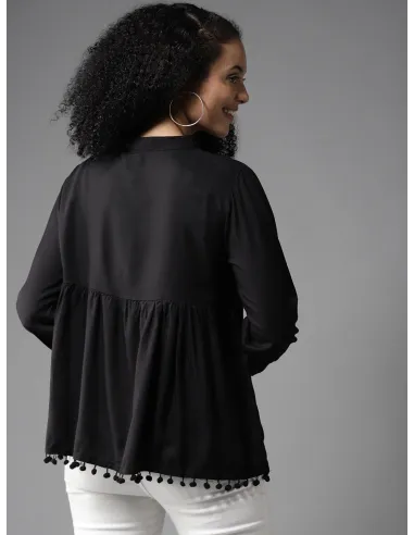 Women Black Solid Empire Top - Here&Now