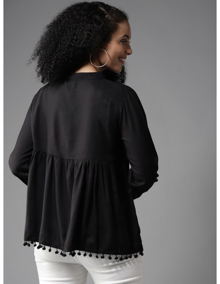 Women Black Solid Empire Top - Here&Now