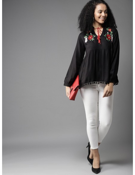 Women Black Solid Empire Top - Here&Now