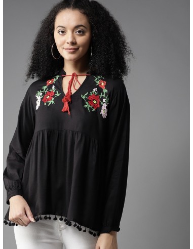 Women Black Solid Empire Top - Here&Now