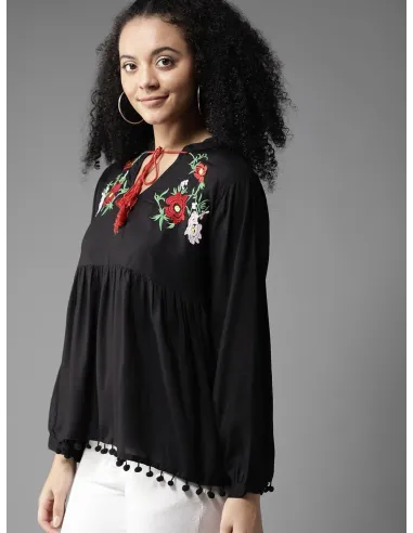 Women Black Solid Empire Top - Here&Now