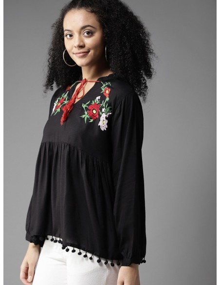 Women Black Solid Empire Top - Here&Now