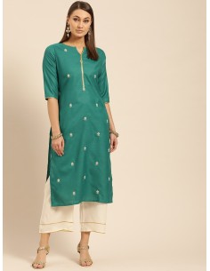 Ensemble kurta vert et blanc cassé brodé avec palazzo – Libas